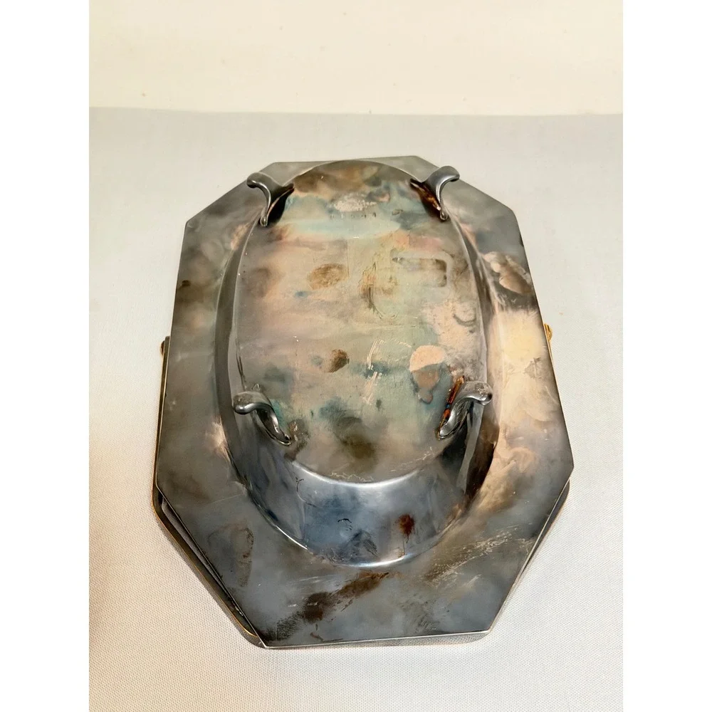 FB Rogers Silver Co Serving Tray Silver Quadruple Plate Octagon 02994 Patina